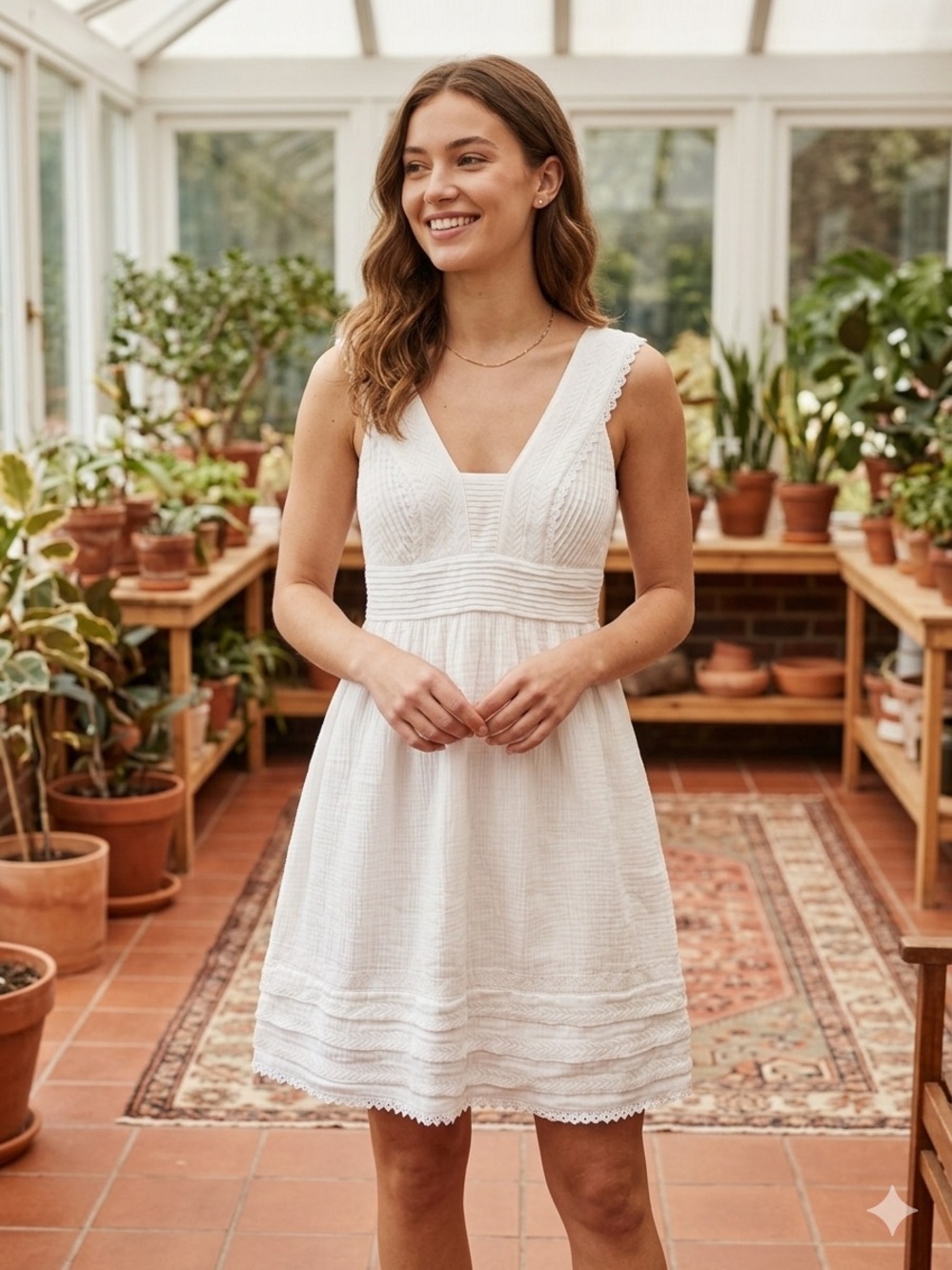 Neiman Marcus ✨ White Organic Cotton Gauze Criss-Cross Back Dress by Magaschoni